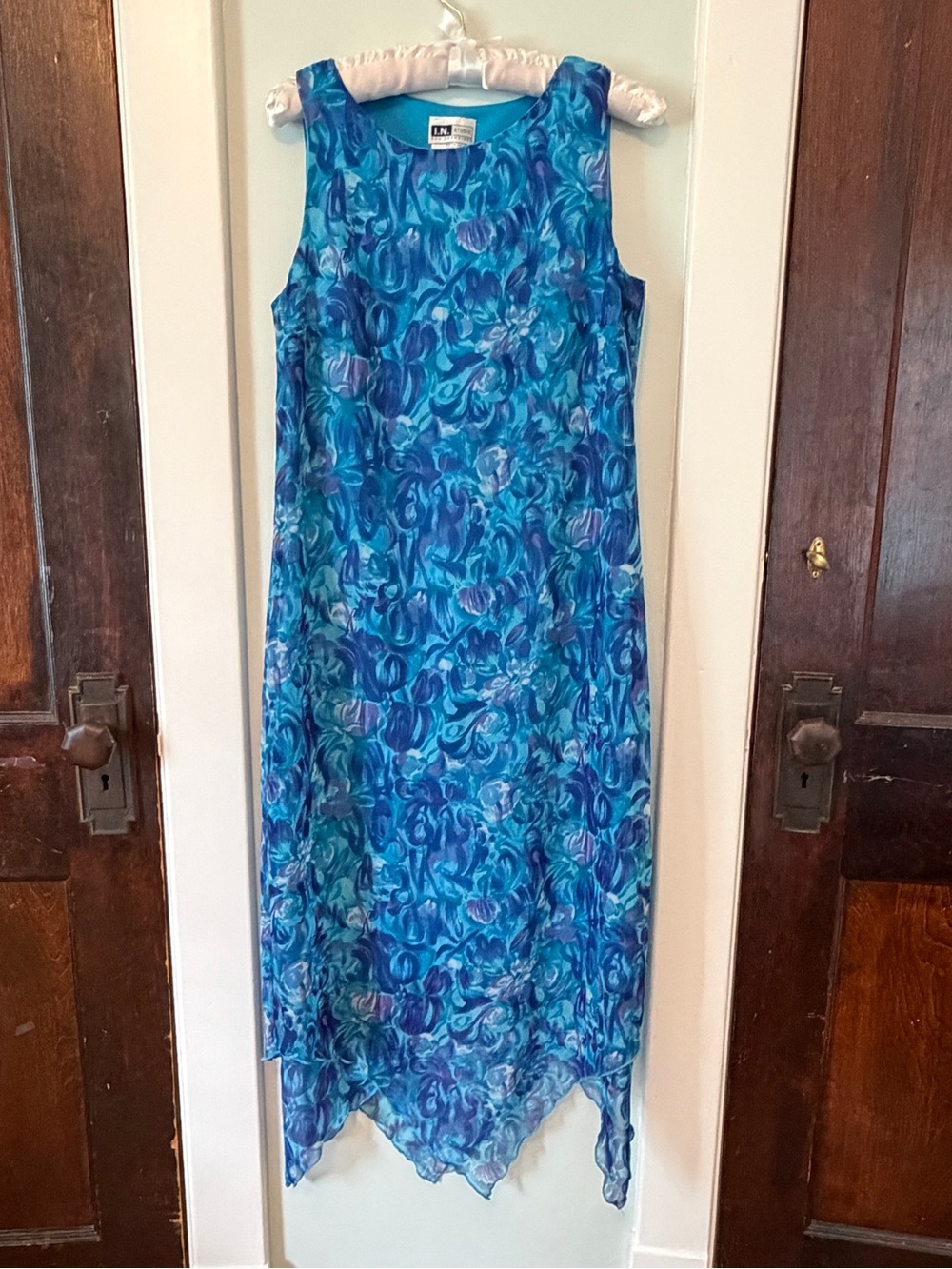 🌹 I. N. Studio San Francisco brand Blue Floral Sleeveless Maxi Dress sz 6 #0076